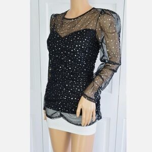 Elegant Black Sheer Polka Dot Women's Top
